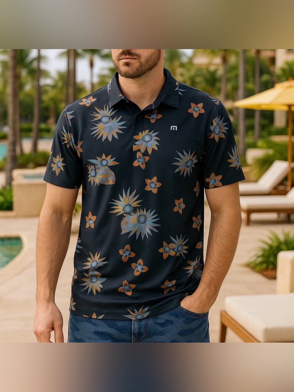 TravisMathew Bird of Paradise Floral Polo Men’s XXL Black Golf Resort shirt